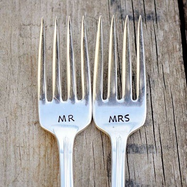 mr and mrs handcrafted forks